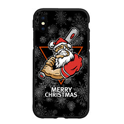 Чехол iPhone XS Max матовый Merry Christmas! Cool Santa with a baseball bat, цвет: 3D-черный