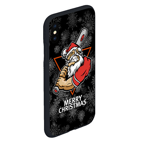 Чехол iPhone XS Max матовый Merry Christmas! Cool Santa with a baseball bat / 3D-Черный – фото 2