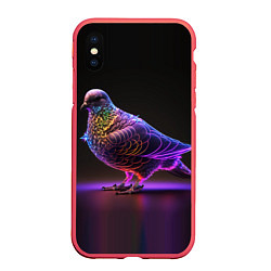 Чехол iPhone XS Max матовый Неоновый голубь, цвет: 3D-красный