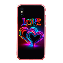 Чехол iPhone XS Max матовый Love - неоновые сердца, цвет: 3D-баблгам