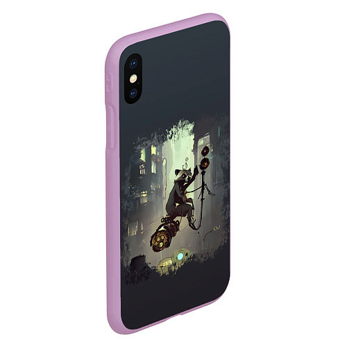 Чехол iPhone XS Max матовый Енот на ракете / 3D-Сиреневый – фото 2