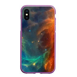 Чехол iPhone XS Max матовый Столкновение двух космических галактик, цвет: 3D-фиолетовый