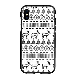 Чехол iPhone XS Max матовый Черно-белый узор с оленями, цвет: 3D-черный