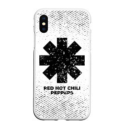 Чехол iPhone XS Max матовый Red Hot Chili Peppers с потертостями на светлом фо, цвет: 3D-белый