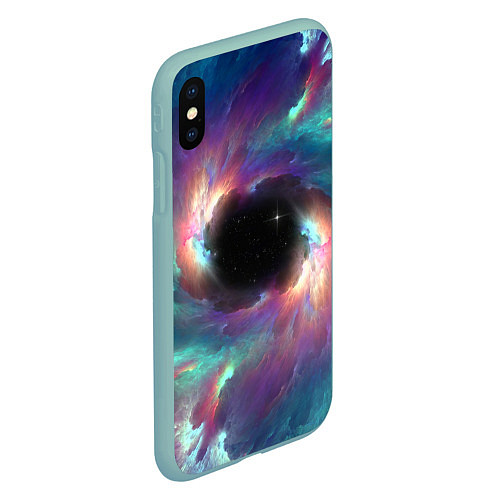 Чехол iPhone XS Max матовый Разноцветное космическое завихрение / 3D-Мятный – фото 2