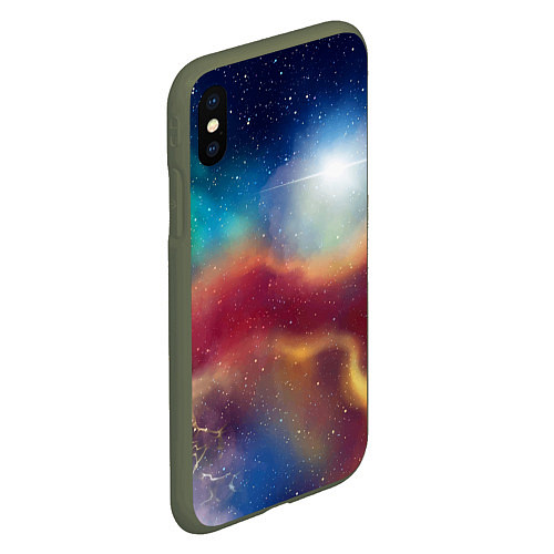 Чехол iPhone XS Max матовый Многогранное космическое пространство - яркая звез / 3D-Темно-зеленый – фото 2