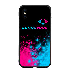 Чехол iPhone XS Max матовый SsangYong - neon gradient: символ сверху, цвет: 3D-черный