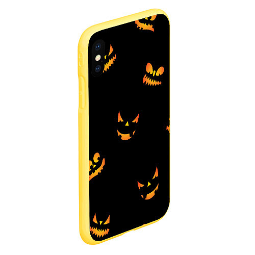 Чехол iPhone XS Max матовый Halloween горящие тыквы / 3D-Желтый – фото 2