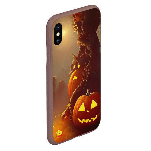 Чехол iPhone XS Max матовый Жуткое дерево и улыбающаяся тыква на Хэллоуин / 3D-Коричневый – фото 2