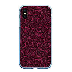 Чехол iPhone XS Max матовый Бордовые розы цветочный узор, цвет: 3D-голубой