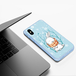 Чехол iPhone XS Max матовый Кролик в снеженом лесу, цвет: 3D-голубой — фото 2