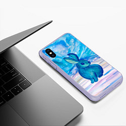 Чехол iPhone XS Max матовый Зимний пейзаж и зайка, цвет: 3D-светло-сиреневый — фото 2