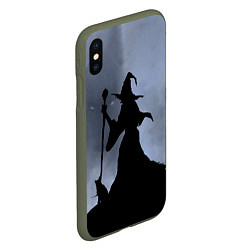 Чехол iPhone XS Max матовый Halloween - силуэт ведьмы с котом, цвет: 3D-темно-зеленый — фото 2