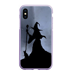 Чехол iPhone XS Max матовый Halloween - силуэт ведьмы с котом, цвет: 3D-светло-сиреневый