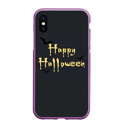 Чехол iPhone XS Max матовый Happy Halloween надпись с летучими мышами