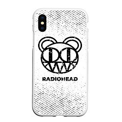 Чехол iPhone XS Max матовый Radiohead с потертостями на светлом фоне, цвет: 3D-белый