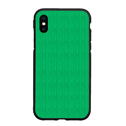 Чехол iPhone XS Max матовый Зеленый вязаный свитер, цвет: 3D-черный