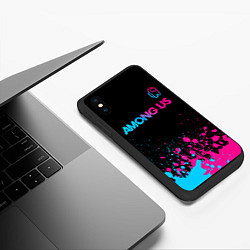 Чехол iPhone XS Max матовый Among Us - neon gradient: символ сверху, цвет: 3D-черный — фото 2