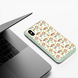 Чехол iPhone XS Max матовый Ленивцы паттерн, цвет: 3D-салатовый — фото 2
