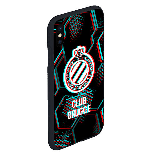 Чехол iPhone XS Max матовый Club Brugge FC в стиле glitch на темном фоне / 3D-Черный – фото 2