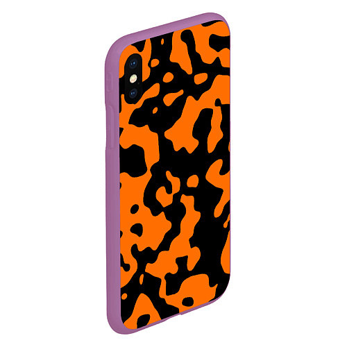 Чехол iPhone XS Max матовый Чёрные абстрактные пятна на оранжевом фоне / 3D-Фиолетовый – фото 2