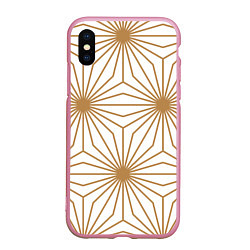 Чехол iPhone XS Max матовый Золотой паттерн на белом фоне, цвет: 3D-розовый