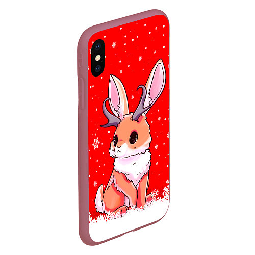 Чехол iPhone XS Max матовый Кролик олень - кролик с рожками / 3D-Малиновый – фото 2