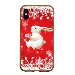 Чехол iPhone XS Max матовый Новогодний объемный кролик