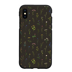 Чехол iPhone XS Max матовый Полевые растения на темном фоне, цвет: 3D-черный