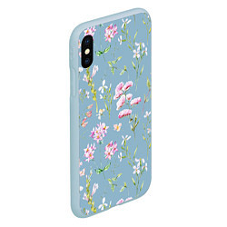 Чехол iPhone XS Max матовый Акварельные розовые цветы на голубом фоне, цвет: 3D-голубой — фото 2