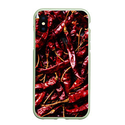 Чехол iPhone XS Max матовый Перчики чили, цвет: 3D-салатовый