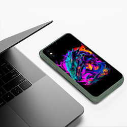 Чехол iPhone XS Max матовый Дракон и девушка - поп арт, цвет: 3D-темно-зеленый — фото 2