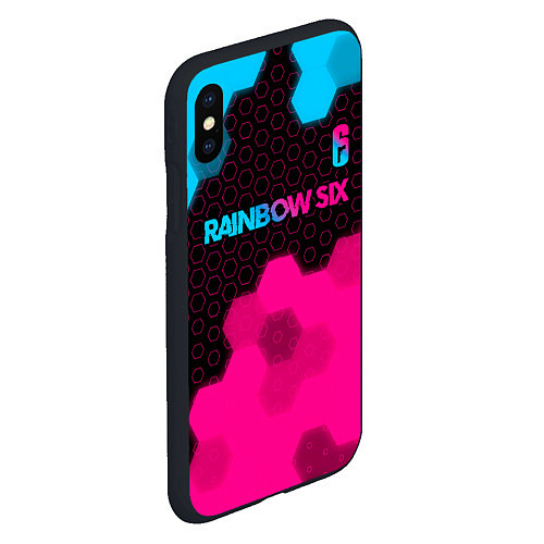 Чехол iPhone XS Max матовый Rainbow Six - neon gradient: символ сверху / 3D-Черный – фото 2