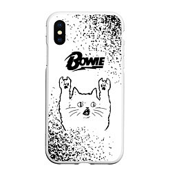 Чехол iPhone XS Max матовый David Bowie рок кот на светлом фоне, цвет: 3D-белый