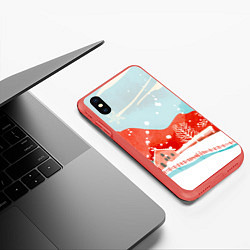 Чехол iPhone XS Max матовый Зимние новогодние горы, цвет: 3D-красный — фото 2