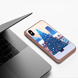 Чехол iPhone XS Max матовый Новогодняя елочка, цвет: 3D-коричневый — фото 2