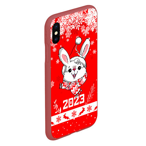 Чехол iPhone XS Max матовый Праздничный кролик 2023 / 3D-Красный – фото 2