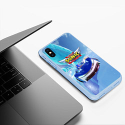 Чехол iPhone XS Max матовый Team Sonic racing - hedgehog - speed, цвет: 3D-голубой — фото 2