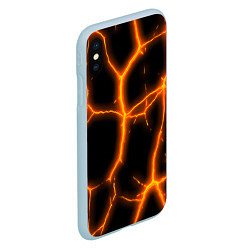 Чехол iPhone XS Max матовый Оранжевые неоновые трещины, цвет: 3D-голубой — фото 2
