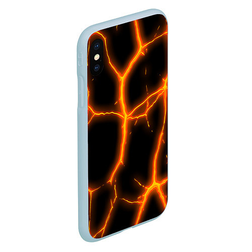 Чехол iPhone XS Max матовый Оранжевые неоновые трещины / 3D-Голубой – фото 2