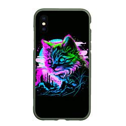 Чехол iPhone XS Max матовый Неоновый котёнок поп-арт, цвет: 3D-темно-зеленый