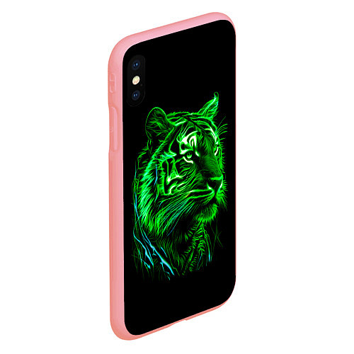 Чехол iPhone XS Max матовый Нейросеть: неоновый зелёный тигр / 3D-Баблгам – фото 2