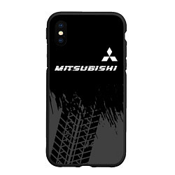 Чехол iPhone XS Max матовый Mitsubishi speed на темном фоне со следами шин: си, цвет: 3D-черный