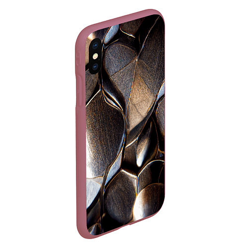 Чехол iPhone XS Max матовый Бронзовая чешуя дракона доспех / 3D-Малиновый – фото 2