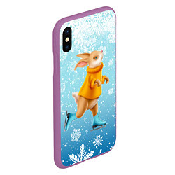 Чехол iPhone XS Max матовый Кролик на коньках в снегопад, цвет: 3D-фиолетовый — фото 2