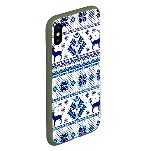 Чехол iPhone XS Max матовый Happy new year, blue deer / 3D-Темно-зеленый – фото 2