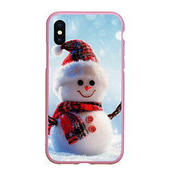 Чехол iPhone XS Max матовый Снеговичёк, цвет: 3D-розовый