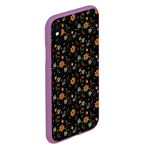 Чехол iPhone XS Max матовый Уютные растения на чёрном фоне / 3D-Фиолетовый – фото 2