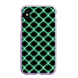 Чехол iPhone XS Max матовый Зелёная неоновая сетка, цвет: 3D-сиреневый