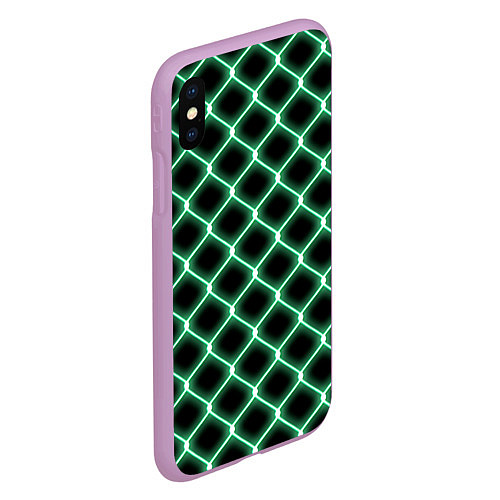 Чехол iPhone XS Max матовый Зелёная неоновая сетка / 3D-Сиреневый – фото 2